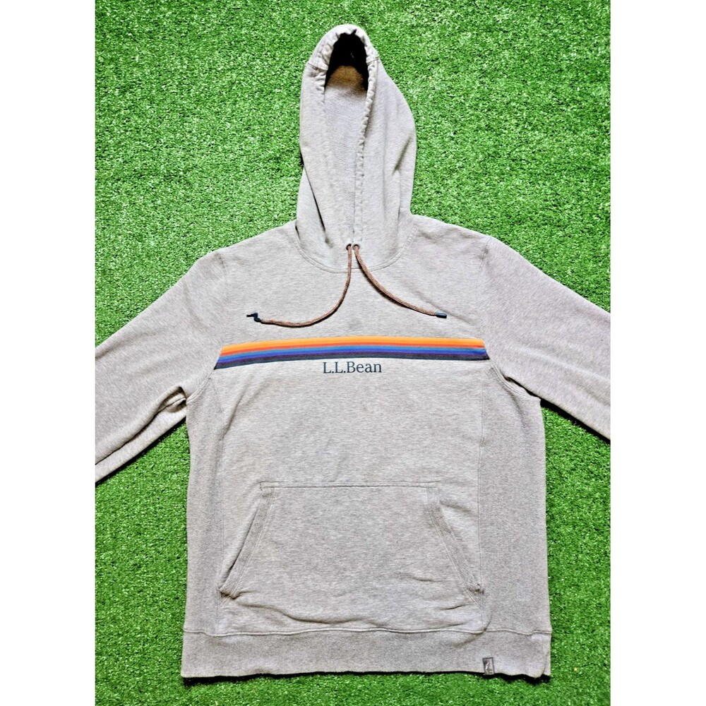 L.L.Bean Hoodie – Gray with Rainbow Stripes – Men’s Medium – Slightly Fitted